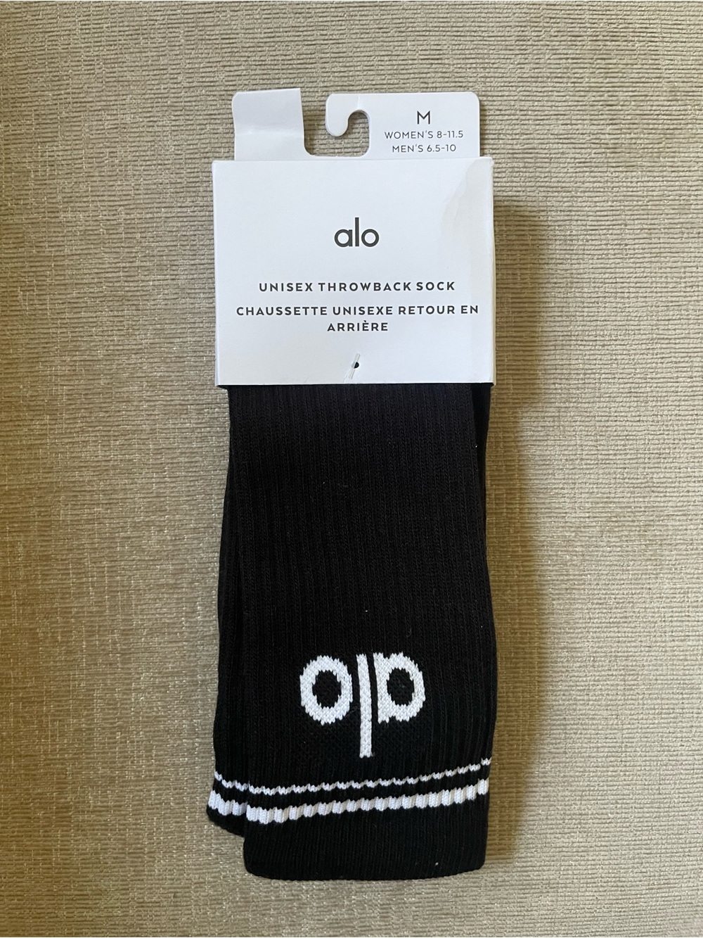 ALO Yoga Black Athletic Socks with White Logo and Stripes